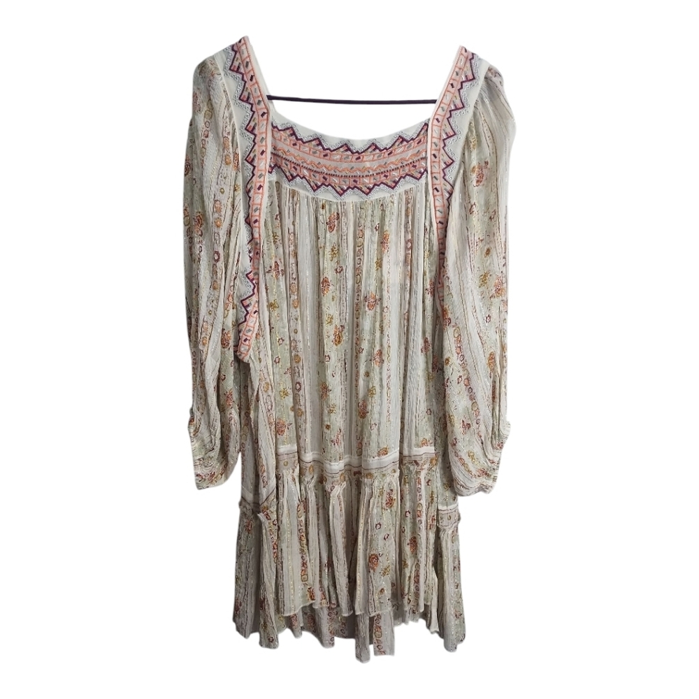 Free People Dance Magic Embroidered Yoke Flowy Boho Festival Hippie Tunic L - Picture 4 of 12
